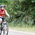 Melanie scooting uphill