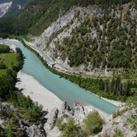 Rhein river valley, with a little red train