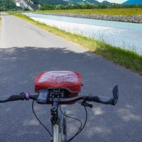 Riding along a levee bank alongside the Rehine