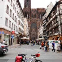 The cathedral in Strasbourg looms above this small street (I nearly rode past without noticing!)