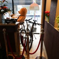 Our bikes being guarded in Köln by a very scary guard!